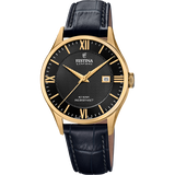 Relógio festina swiss made f20010/4 preto com correia de couro, masculino.