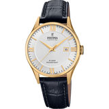 Relógio festina swiss made f20010/2 prateado com correia de couro, masculino