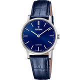 Relógio festina swiss made f20013/3 azul com correia de couro, mulher