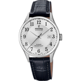 Relógio festina swiss made f20007/1 prateado com correia de couro, masculino