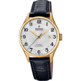 Relógio festina swiss made f20010/1 prateado com correia de couro, masculino.