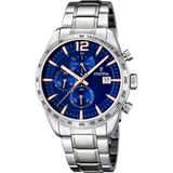 Relógio festina timeless chronograph f16759/5 azul pulseira de aço, homem