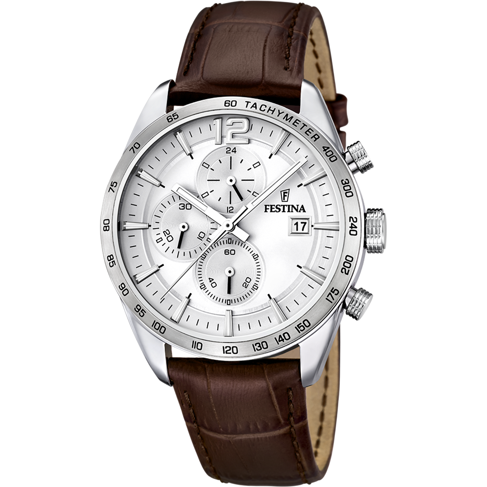 Relógio festina timeless chronograph f16760/1 prateado com correia de couro, masculino_PRODUCT