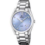 Relógio festina boyfriend f16790/b azul com correia de aço, mulher