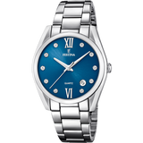 Relógio festina boyfriend f16790/c azul com correia de aço mulher