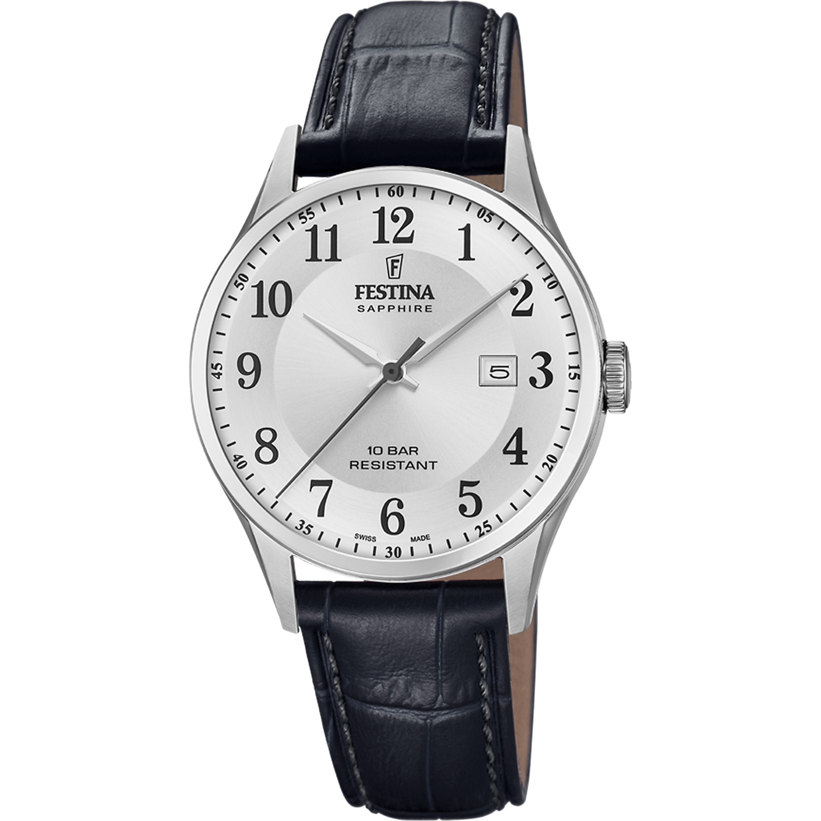 Relógio festina swiss made f20007/1 prateado com correia de couro, masculino_PRODUCT