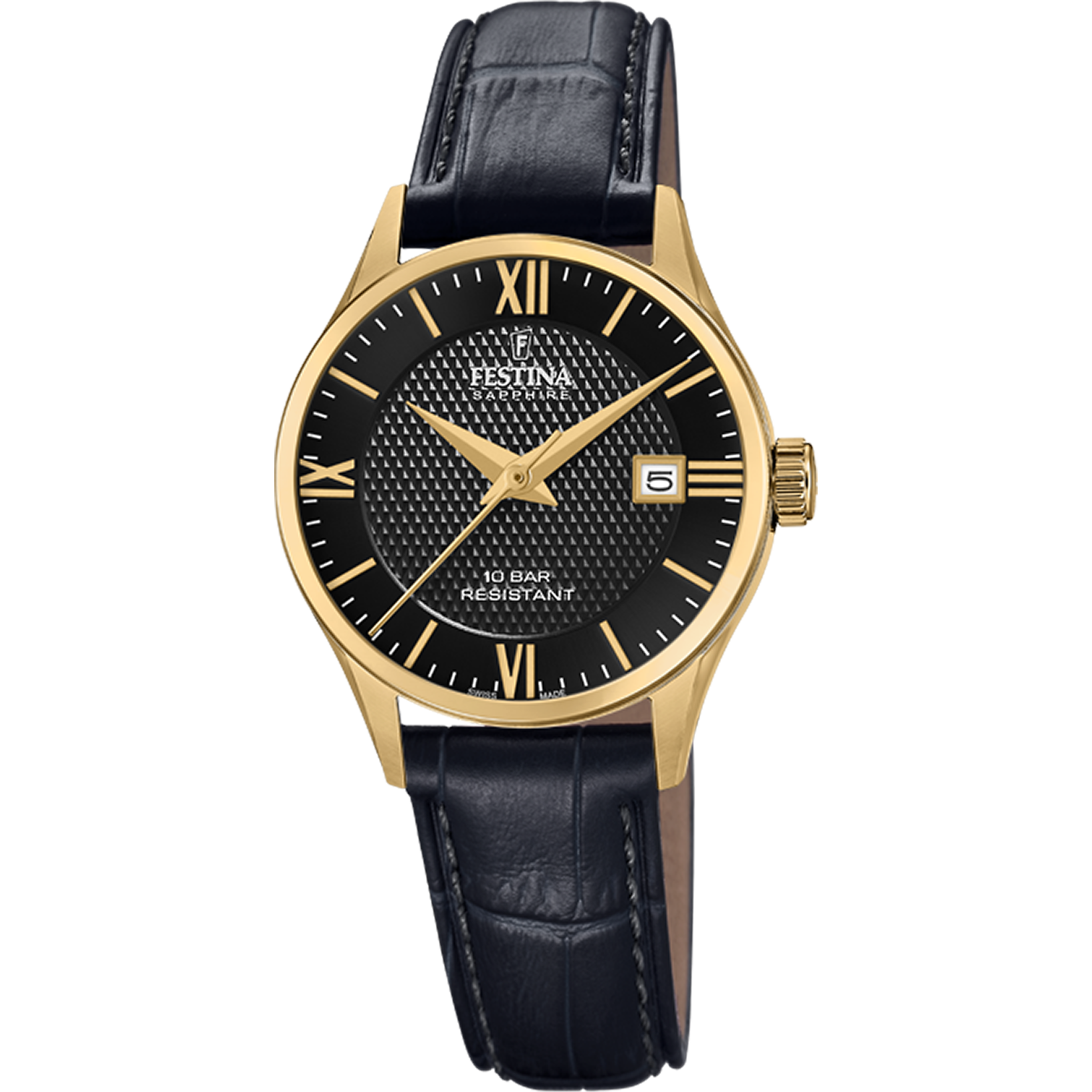 Relógio festina swiss made f20011/4 preto com correia de couro, mulher._PRODUCT