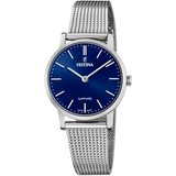 Relógio festina swiss made f20015/2 azul com correia de aço, mulher