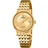 Relógio festina swiss made f20021/2 champanhe pulseira de aço, mulher
