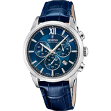 Relógio festina swiss made f20041/2 azul pulsera de couro, homem