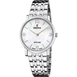 Relógio festina swiss made f20047/2 bege pulsera de 316l de aço inoxidável, mulher