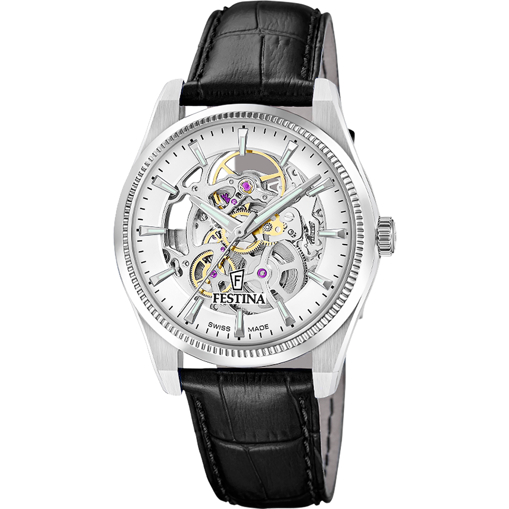 Relógio festina swiss made automatic f20095/1 prata cinza pulsera de couro, homem_PRODUCT