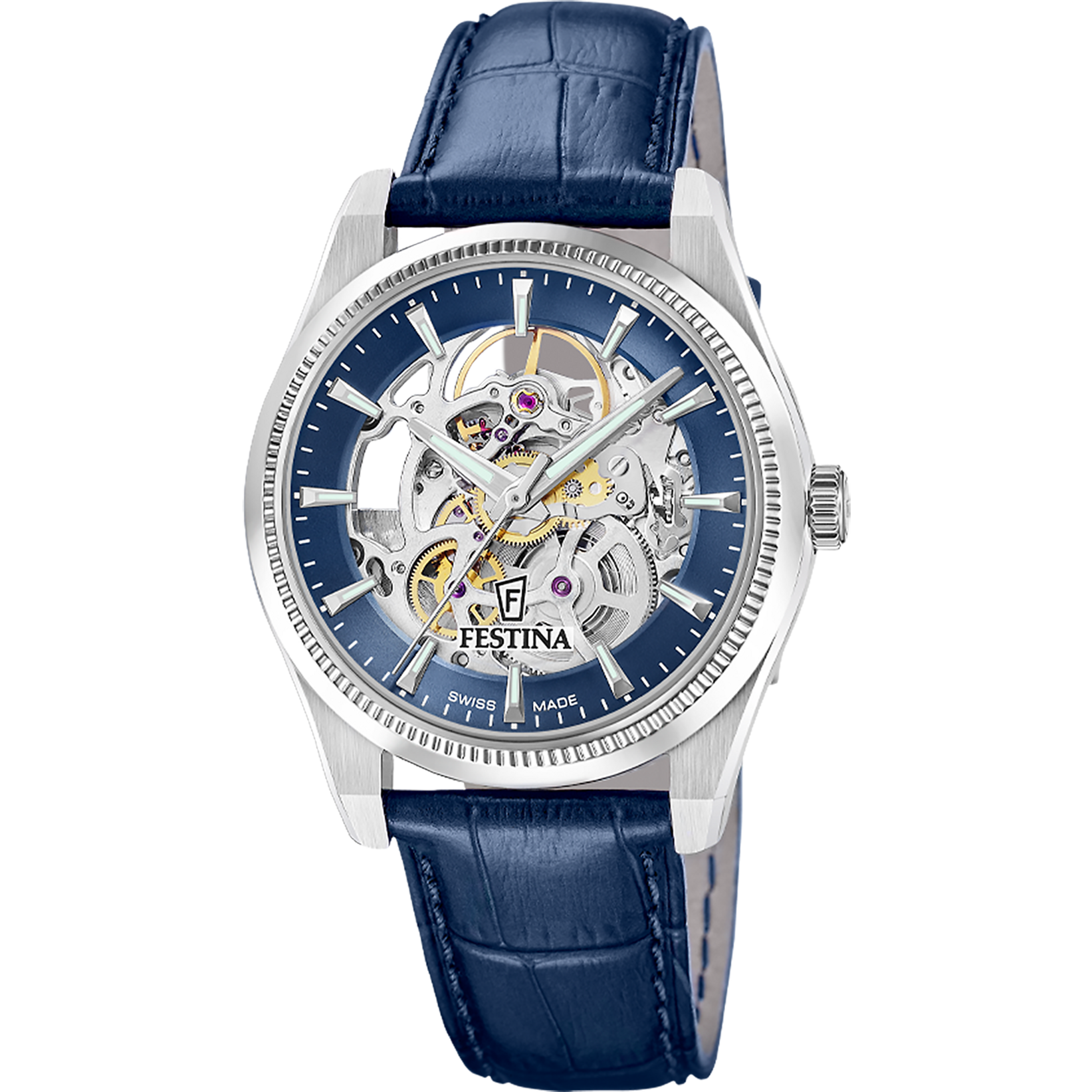 Relógio festina swiss made automatic f20095/2 azul pulsera de couro, homem_PRODUCT