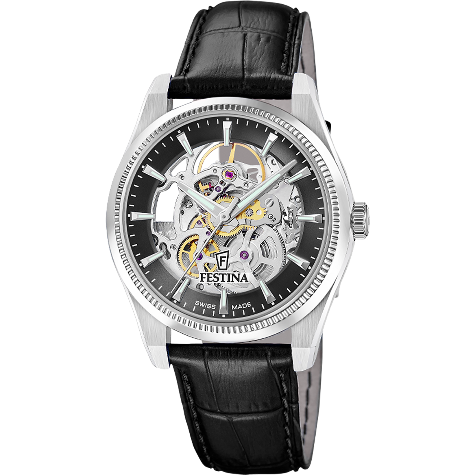 Relógio festina swiss made automatic f20095/3 preto pulsera de couro, homem_PRODUCT