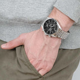 Relógio festina timeless chronograph f20285/4 preto com correia de aço, para homem.