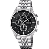 Relógio festina timeless chronograph f20285/4 preto com correia de aço, para homem.