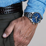 Relógio festina timeless chronograph f20343/2 azul pulseira de aço, homem