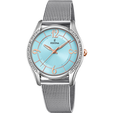 Relógio festina f20420/3 azul com correia de aço, mulher