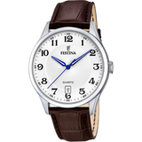 Relógio festina classics f20426/1 branco com correia de couro, homem.