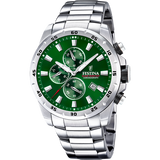 Relógio festina timeless chronograph f20463/3 verde com correia de aço, masculino