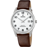 Relógio festina classics f20512/1 branco com correia de couro, homem