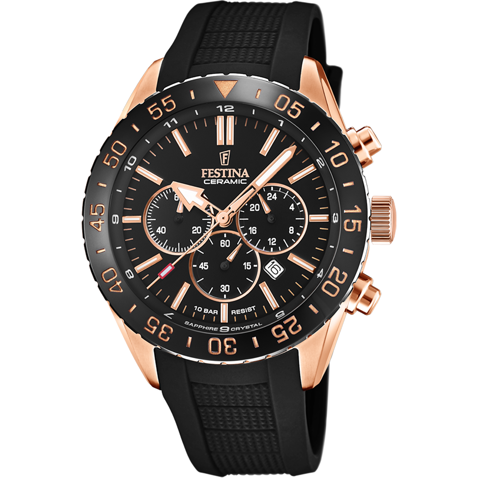 Relógio festina cerâmica f20516/2 preto com pulseira de borracha, masculino_PRODUCT