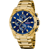 Relógio festina timeless chronograph f20541/2 azul com correia de aço, masculino