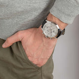 Relógio Festina Timeless Chronograph F20542/1 prateado com bracelete de couro, masculino.