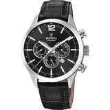 Relógio festina timeless chronograph f20542/5 preto com correia de couro, masculino