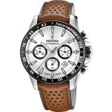 Relógio Festina F20561/1 prateado com bracelete de pele, homem