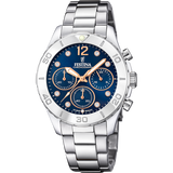 Relógio festina f20603/3 azul com correia de aço, mulher