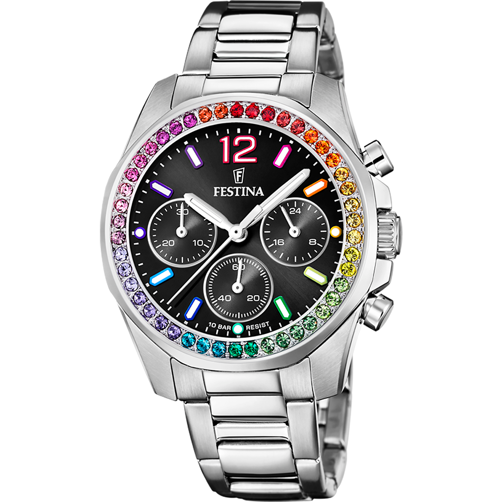 Relógio festina rainbow f20606/3 preto com pulseira de aço, mulher_PRODUCT