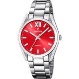 Relógio festina f20622/b coleção alegria, correia de aço vermelho, mulher.