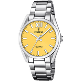 Relógio Festina F20622/G amarelo com bracelete de aço inoxidável 316L, mulher.