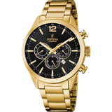 Relógio festina timeless chronograph f20633/3 preto pulseira de aço inoxidável 316l, masculino