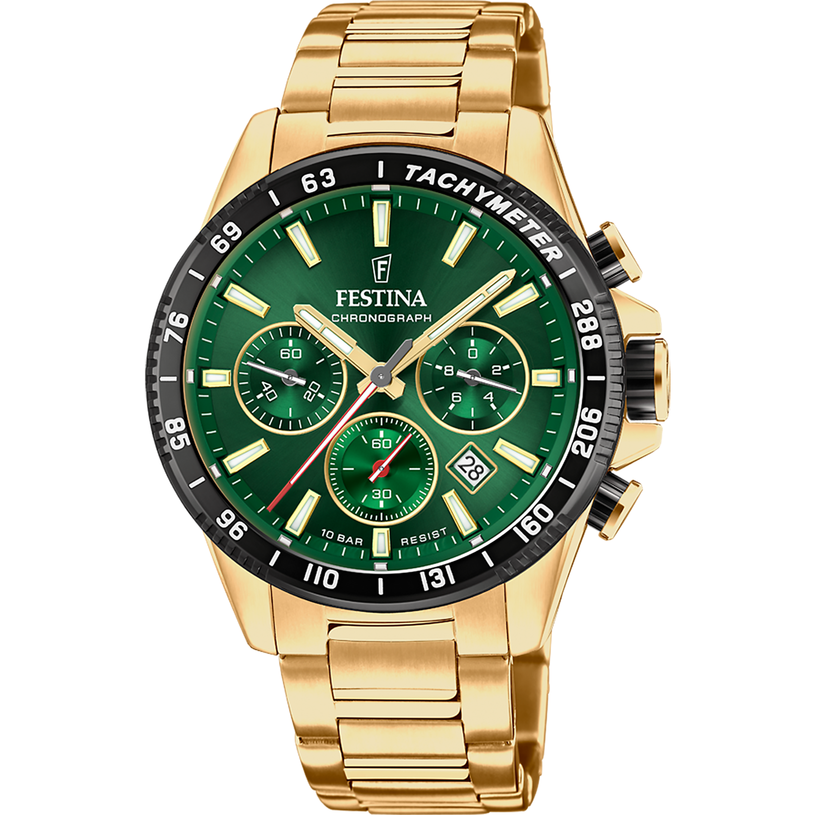 Relógio festina timeless chronograph f20634/4 verde com correia de aço inoxidável, masculino._PRODUCT