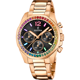 Relógio Festina Rainbow F20639/3 preto com bracelete de aço, mulher