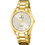 Relógio festina f20640/1 champagne pulseira de aço inoxidável 316l, mulher