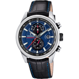 Relógio festina timeless chronograph f20695/5 azul pulsera de couro, homem