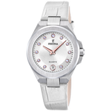 Relógio Festina Mademoiselle F20701/1 prata cinza pulseira de couro, mulher