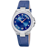 Relógio Festina Mademoiselle F20701/4 Azul Pulseira de Couro, Mulher