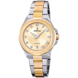 Relógio festina mademoiselle f20702/2 dourado pulsera de 316l de aço inoxidável, mulher