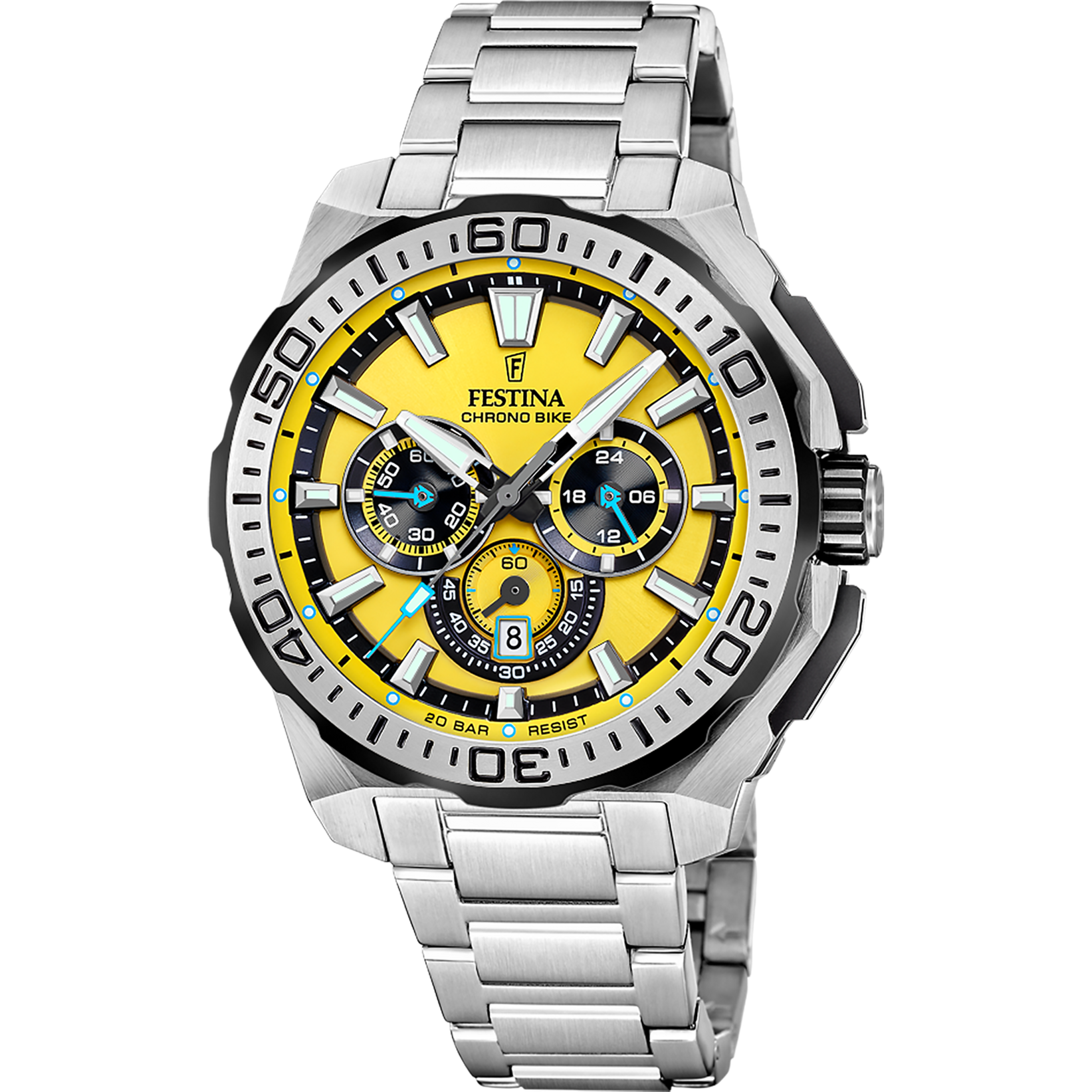 Relógio masculino festina chrono bike f20724/4 amarelo pulseira de aço_PRODUCT