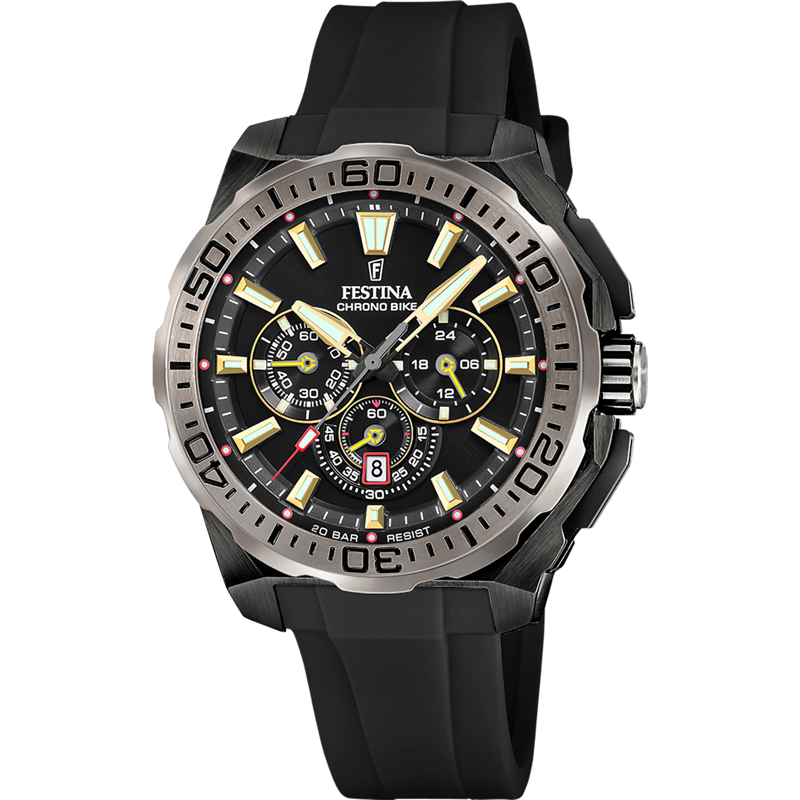 Relógio masculino festina chrono bike f20726/3 preto pulseira de borracha_PRODUCT