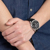 Relógio Festina Timeless Chronograph F6855/8 preto com bracelete de couro, masculino.